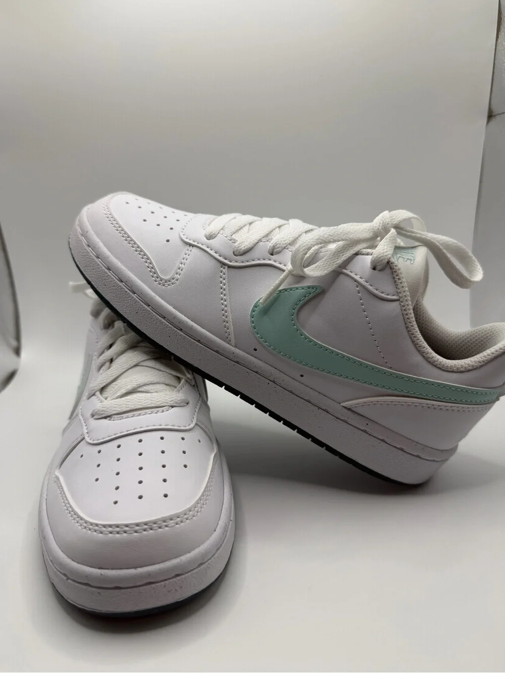 Nike Kids White Sneakers with Mint Green Swoosh